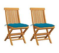 WDGJJFECNMUEHI 2 Pcs Folding Teak Wood Garden Chairs with Light Blue Cushions, Outdoor Patio Dining Chairs, Weather-Resistant Solid Teak Furniture for Balcony Terrace