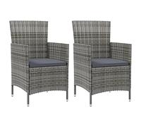 WDGJJFECNMUEHI 2 Pcs Garden Chairs with Cushions, Grey PE Rattan Outdoor Lounge Chairs with Powder Coated Steel Frame, Patio Dining Seating for Balcony Terrace Backyard