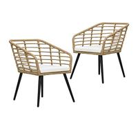 WDGJJFECNMUEHI 2 Pcs Garden Chairs with Cushions in Oak Poly Rattan, Outdoor Patio Dining Set, Weather-Resistant PE Wicker Steel Frame, Curved Backrest for Comfort, Black White