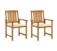 WDGJJFECNMUEHI 2 Pcs Garden Chairs with Cushions, Solid Acacia Wood Outdoor Patio Furniture Set, Rustic Style Seating for Balcony Terrace Backyard, Cream Cushions Included, Max Load 110kg
