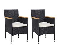 WDGJJFECNMUEHI 2 Pcs Modern Garden Dining Chairs Set in Black PE Rattan with Cream Cushions, Weatherproof Steel Frame & Acacia Wood Armrests for Patio, Terrace, Outdoor Relaxation