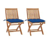 WDGJJFECNMUEHI 2 PCS Teak Wood Folding Garden Chairs with Blue Cushions, Outdoor Patio Furniture for Home, Cafe, Foldable Weather-Resistant Lounge Chairs