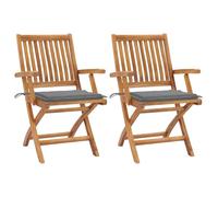WDGJJFECNMUEHI 2 Pcs Teak Wood Folding Garden Chairs with Gray Cushions, Outdoor Patio Furniture for Home Cafe Office, Weather-Resistant Comfortable Foldable Seating