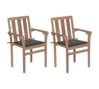 WDGJJFECNMUEHI 2 Pcs Teak Wood Garden Chairs with Anthracite Cushions, Stackable Outdoor Furniture for Patio, Balcony, Cafe, Durable Weather-Resistant Design, Comfortable Seating