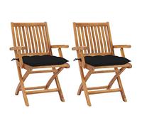 WDGJJFECNMUEHI 2 Pcs Teak Wood Garden Chairs with Black Cushions, Foldable Outdoor Patio Furniture for Home, Cafe, Office, Weather-Resistant & Space-Saving Design