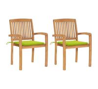 WDGJJFECNMUEHI 2 Pcs Teak Wood Garden Chairs with Bright Green Cushions, Vintage Outdoor Stackable Patio Furniture for Garden, Terrace, Weather-Resistant Comfortable Seating