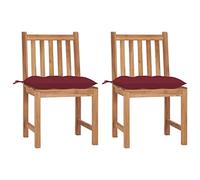 WDGJJFECNMUEHI 2 Pcs Teak Wood Garden Chairs with Cushions, Solid Teak Outdoor Patio Furniture Set for Backyard, Balcony, Wine Red Cushions Included, Weather-Resistant, Max Load 110kg per Seat