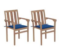 WDGJJFECNMUEHI 2 Pcs Teak Wood Garden Chairs with Royal Blue Cushions, Stackable Outdoor Patio Furniture for Home, Cafe, Office, Weather-Resistant & Comfortable Seating