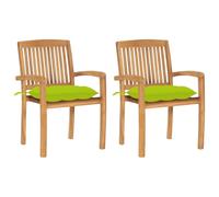 WDGJJFECNMUEHI 2-Piece Garden Chairs Set with Bright Green Cushions, Solid Teak Wood Outdoor Stackable Patio Furniture for Garden, Balcony, Vintage Style Weather-Resistant Design