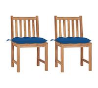 WDGJJFECNMUEHI 2-Piece Teak Wood Garden Chairs Set with Cushions, Outdoor Patio Furniture for Balcony Terrace, Weather-Resistant Solid Wood Lounge Chairs with Blue Polyester Cushions, Max Load 110kg