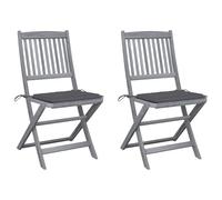 WDGJJFECNMUEHI 2pcs Folding Garden Chairs with Cushions, Solid Acacia Wood Outdoor Dining Chairs for Patio, Terrace, Backyard, Weather-Resistant & Space-Saving Design, Gray Wash Finish