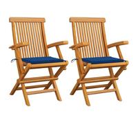 WDGJJFECNMUEHI 2pcs Royal Blue Cushioned Teak Wood Folding Garden Chairs for Patio, Terrace, Outdoor Relaxation with Armrests, Weather-Resistant Solid Wood Furniture