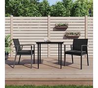 WDGJJFECNMUEHI 2pz Black Garden Chairs with Cushions 56.5x57x83 cm Weatherproof Polyrattan Outdoor Furniture Set for Patio Terrace Balcony Comfortable Durable Steel Frame