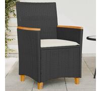 WDGJJFECNMUEHI 2pz Garden Chairs with Cushions Black Poly Rattan and Solid Acacia Wood Outdoor Furniture Set for Patio Balcony Comfortable Relaxing Seating