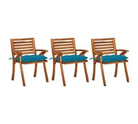 WDGJJFECNMUEHI 3 Pcs Acacia Wood Garden Dining Chairs with Cushions, Outdoor Patio Furniture Set for Dining and Relaxing, Comfortable Blue Cushions, Durable Solid Wood Construction