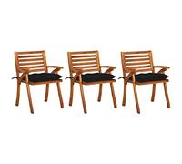 WDGJJFECNMUEHI 3 Pcs Acacia Wood Garden Dining Chairs with Cushions, Solid Wood Outdoor Patio Furniture Set for Dining Relaxing, Black Polyester Cushions Included, Easy Assembly, Max Load 110kg
