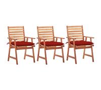WDGJJFECNMUEHI 3-Piece Outdoor Dining Chairs Set with Cushions, Solid Acacia Wood Patio Garden Chairs, Waterproof Seat Cushions, Rustic Design for Terrace Backyard