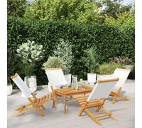 WDGJJFECNMUEHI 4 Pack Folding Garden Chairs Acacia Wood Cream White Outdoor Patio Furniture for Balcony Backyard Beach Comfortable Foldable Armchairs
