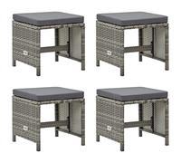 WDGJJFECNMUEHI 4 Pack Outdoor Stools with Cushions, Grey PE Rattan Garden Stools Set, Patio Furniture for Garden Balcony Terrace, Weatherproof Steel Frame & Thick Seat Cushions, Max Load 110kg