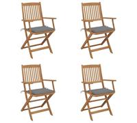 WDGJJFECNMUEHI 4 Pcs Acacia Wood Folding Garden Chairs with Cushions, Outdoor Patio Furniture Set for Relaxing, Sturdy Foldable Lounge Chairs with Comfortable Seat Cushions, Gray