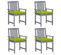 WDGJJFECNMUEHI 4 Pcs Acacia Wood Garden Chairs with Cushions, Gray Solid Wood Outdoor Dining Chairs with Bright Green Seat Cushions, Patio Furniture for Terrace Balcony Backyard