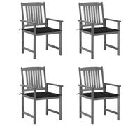 WDGJJFECNMUEHI 4 Pcs Acacia Wood Garden Chairs with Cushions, Gray Solid Wood Outdoor Patio Dining Chairs, Rustic Comfortable Seating for Terrace, Balcony, Backyard