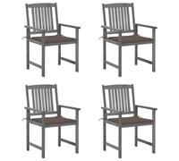 WDGJJFECNMUEHI 4 Pcs Acacia Wood Garden Chairs with Cushions, Gray Washed Solid Wood Outdoor Dining Chairs for Patio, Backyard, Comfortable Seating with Ties, Rustic Style, Max Load 110kg