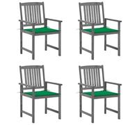 WDGJJFECNMUEHI 4 Pcs Acacia Wood Garden Chairs with Cushions, Gray Washed Solid Wood Outdoor Dining Chairs with Green Seat Cushions, Patio Furniture Set for Backyard, Terrace, Balcony
