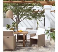 WDGJJFECNMUEHI 4 Pcs Beige Polyrattan Garden Dining Chairs with Cushions, Weather-Resistant PE Wicker & Powder-Coated Steel Frame, Comfortable Patio Seating Set for Outdoor Terrace Backyard
