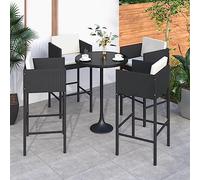 WDGJJFECNMUEHI 4 PCS Black Bar Stools with Cushions, Outdoor Poly Rattan Bar Height Stools with Backrest, Powder Coated Steel Frame, Comfortable Seating for Patio, Garden, Balcony, Home, Restaurant