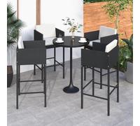WDGJJFECNMUEHI 4 Pcs Black Bar Stools with Cushions, Outdoor Poly Rattan Bar Height Stools with Backrest, Powder Coated Steel Frame, Comfortable Seating for Patio Garden Balcony