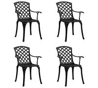 WDGJJFECNMUEHI 4 Pcs Black Cast Aluminum Garden Chairs Set, Outdoor Dining Armchairs with High Back & Ergonomic Design, Weatherproof Patio Furniture for Relaxing & Entertaining