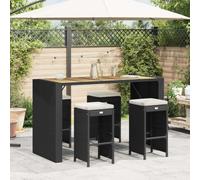 WDGJJFECNMUEHI 4 Pcs Black Poly Rattan Bar Stools with Cushions, Outdoor Garden Patio Dining Height Stools, Weather-Resistant PE Wicker & Powder Coated Steel Frame, Max Load 110kg, Easy Assembly