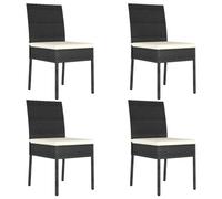 WDGJJFECNMUEHI 4 PCS Black Polyrattan Garden Dining Chairs with Cream Cushions, Outdoor Patio Furniture Set, Weather-Resistant Steel Frame, Modern Comfort Seating for Terrace, Balcony, Backyard