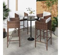 WDGJJFECNMUEHI 4 Pcs Brown Bar Stools with Cushions, Outdoor Poly Rattan Counter Height Stools for Patio, Garden, Poolside, Powder Coated Steel Frame, Comfortable Seating for Home, Restaurant, Cafe