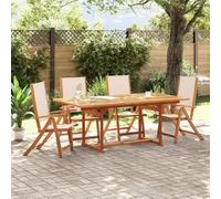 WDGJJFECNMUEHI 4 Pcs Folding Garden Chairs Acacia Solid Wood & Textilene Outdoor Patio Furniture Set for Terrace, Balcony, Backyard with Adjustable Backrest, Weather-Resistant, Max Load 110kg