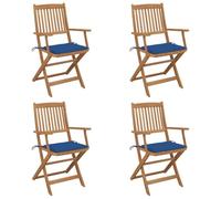 WDGJJFECNMUEHI 4 Pcs Folding Garden Chairs Acacia Solid Wood with Cushions, Outdoor Patio Furniture Set for Relaxing in Backyard, Balcony, Royal Blue Seat Covers, Foldable & Space Saving