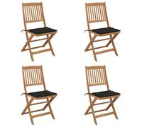 WDGJJFECNMUEHI 4 Pcs Folding Garden Chairs Acacia Solid Wood with Cushions, Patio Outdoor Furniture Set for Relaxing in Backyard, Terrace, Black Comfortable Seating