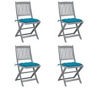 WDGJJFECNMUEHI 4 Pcs Folding Garden Chairs with Cushions, Solid Acacia Wood Outdoor Dining Chairs for Patio, Terrace, Backyard, Weather-Resistant & Space-Saving Foldable Design, Light Gray Finish