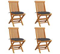 WDGJJFECNMUEHI 4 Pcs Folding Teak Wood Garden Chairs with Anthracite Cushions, Outdoor Patio Dining Furniture Set, Weather-Resistant Comfortable Seating for Terrace, Balcony