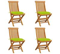WDGJJFECNMUEHI 4 Pcs Folding Teak Wood Garden Chairs with Bright Green Cushions, Outdoor Patio Dining Chairs, Weather-Resistant Comfortable Seating for Balcony Terrace