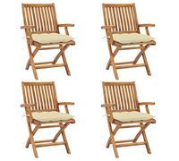WDGJJFECNMUEHI 4 PCS Folding Teak Wood Garden Chairs with Cushions, Outdoor Patio Furniture Set for Home, Cafe, Poolside, Weather-Resistant & Space-Saving Design