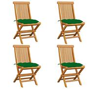 WDGJJFECNMUEHI 4 Pcs Folding Teak Wood Garden Chairs with Green Cushions, Outdoor Patio Dining Chairs, Weather-Resistant Solid Teak Furniture for Terrace, Balcony
