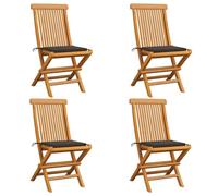 WDGJJFECNMUEHI 4 PCS Folding Teak Wood Garden Chairs with Taupe Cushions, Outdoor Patio Dining Set, Weather-Resistant Solid Teak Furniture for Terrace, Balcony, Comfortable Seating Solution
