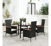 WDGJJFECNMUEHI 4 PCS Garden Chairs with Cushions Black Poly Rattan Outdoor Furniture Set for Patio Terrace Balcony Weather Resistant Steel Frame Comfortable Seating
