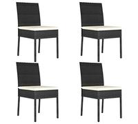 WDGJJFECNMUEHI 4 Pcs Garden Dining Chairs Set in Black Polyrattan with Cream Cushions, Outdoor Patio Furniture for Terrace, Modern Weatherproof & Lightweight Steel Frame, Max Load 110kg