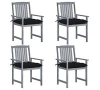 WDGJJFECNMUEHI 4 Pcs Gray Acacia Wood Garden Chairs with Cushions, Outdoor Patio Dining Set, Rustic Solid Wood Slat Design, Comfortable Seating for Terrace, Balcony, Backyard
