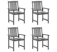 WDGJJFECNMUEHI 4 Pcs Grey Acacia Wood Garden Chairs with Cushions, Outdoor Patio Dining Set, Rustic Solid Wood Slat Chairs for Terrace, Backyard, Comfortable Seating with Checkered Pattern Cushions