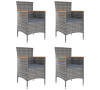 WDGJJFECNMUEHI 4 Pcs Outdoor Dining Chairs Grey Poly Rattan Garden Patio Furniture Set with Acacia Wood Armrests Thick Cushions Weather Resistant for Terrace Backyard