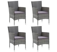 WDGJJFECNMUEHI 4 Pcs Outdoor Dining Chairs Set in Gray Poly Rattan with Cushions, Modern Garden Patio Furniture for Terrace, Balcony, Backyard, Weather-Resistant Steel Frame & Handwoven PE Wicker
